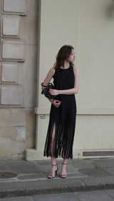 Linen Dress with Fringe Detail