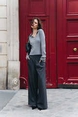Ribbed Viscose Polo Top