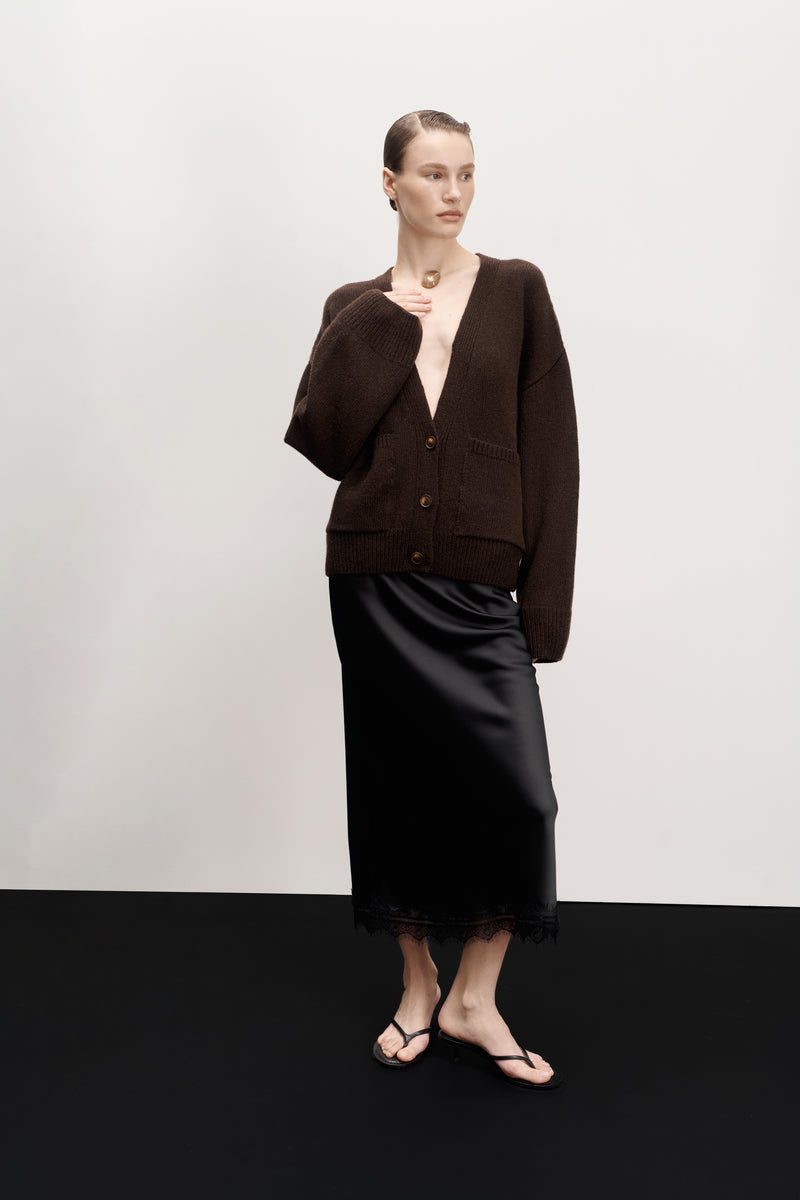 Шоколадний кардиган з мериносової вовни